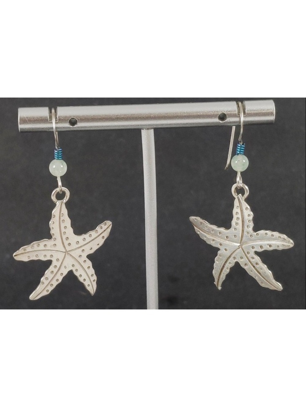 NWOT Far Fetched 925 Silver, Quartz Bead & Textured Starfish Dangle Earrings